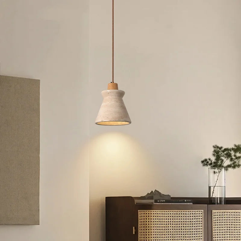 Afralia™ LED Wood Yellow Travertine Pendant Light for Living Room Bedside - Nordic Interior Lighting
