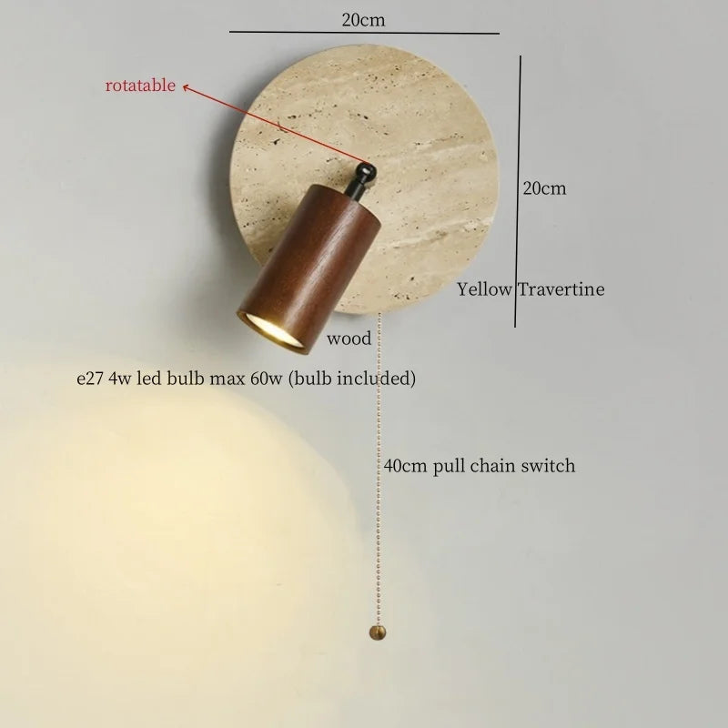 Afralia™ White Glass LED Wall Lamps Pull Chain Yellow Travertine Modern Bathroom Light