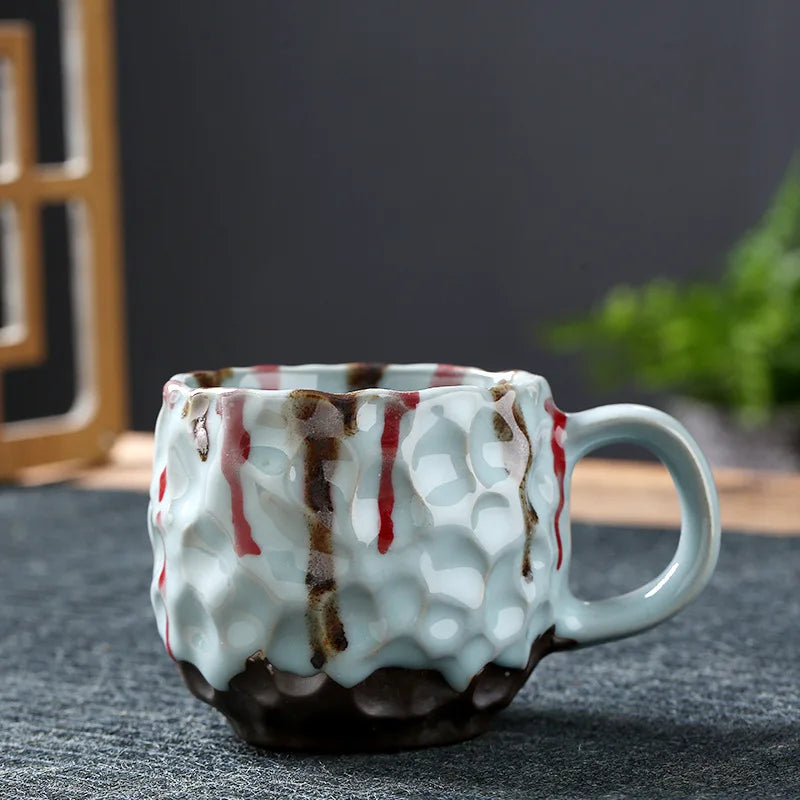 Afralia™ Hammer Pattern Ceramic Mug Set for Dining Table and Coffee, Tea, Juice