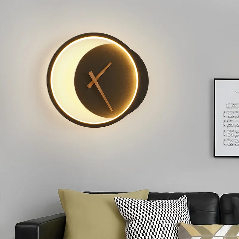 Afralia™ LED Wall Lamp with Clock for Home Indoor Lighting