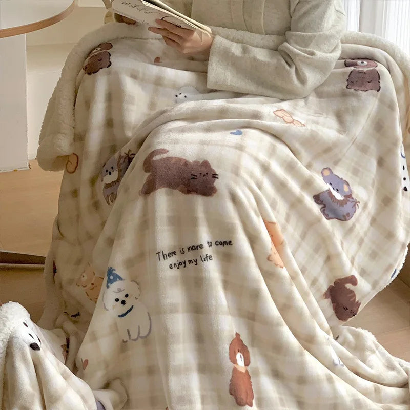 Afralia™ Korean Cartoon Plush Blanket, Soft Nap Sofa Cover for Home Dormitory