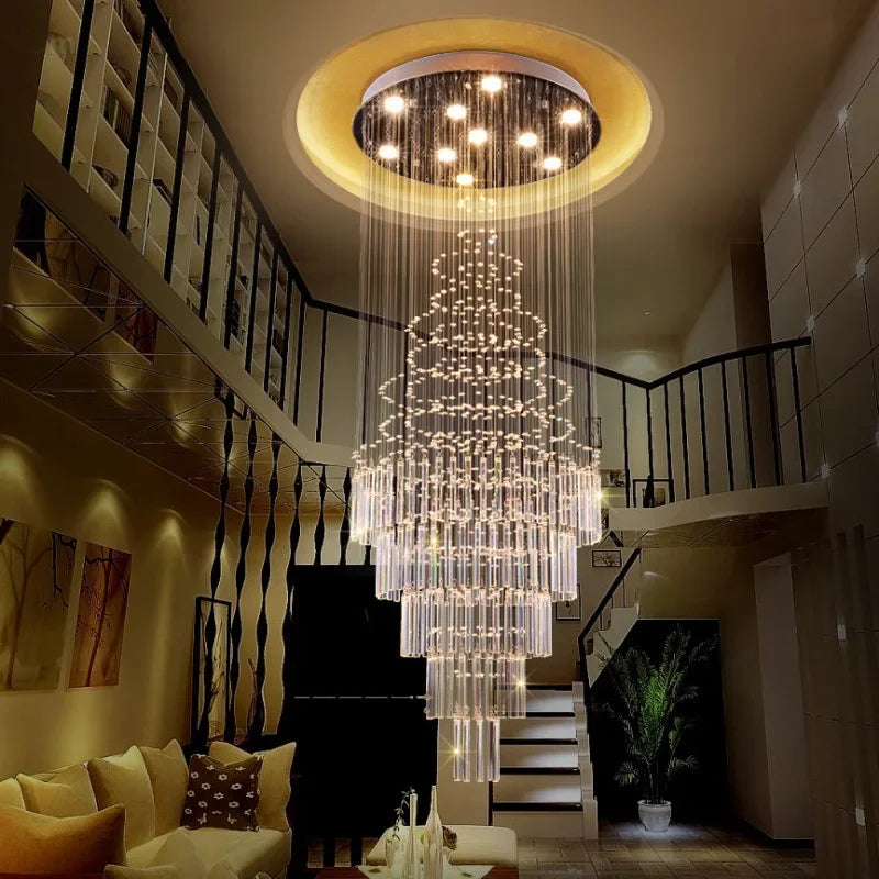 Afralia™ LED Crystal Staircase Chandelier: Elegant Lighting for Home, Hotel, and Restaurant