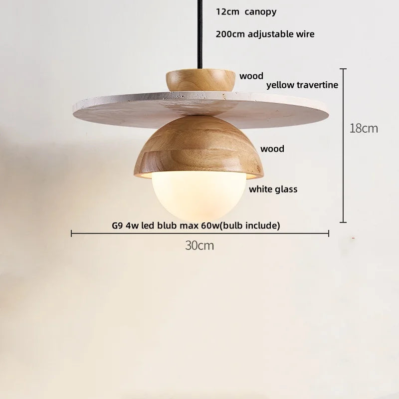 Afralia™ Yellow Travertine LED Pendant Light: Wabi Sabi Dining Room Decor