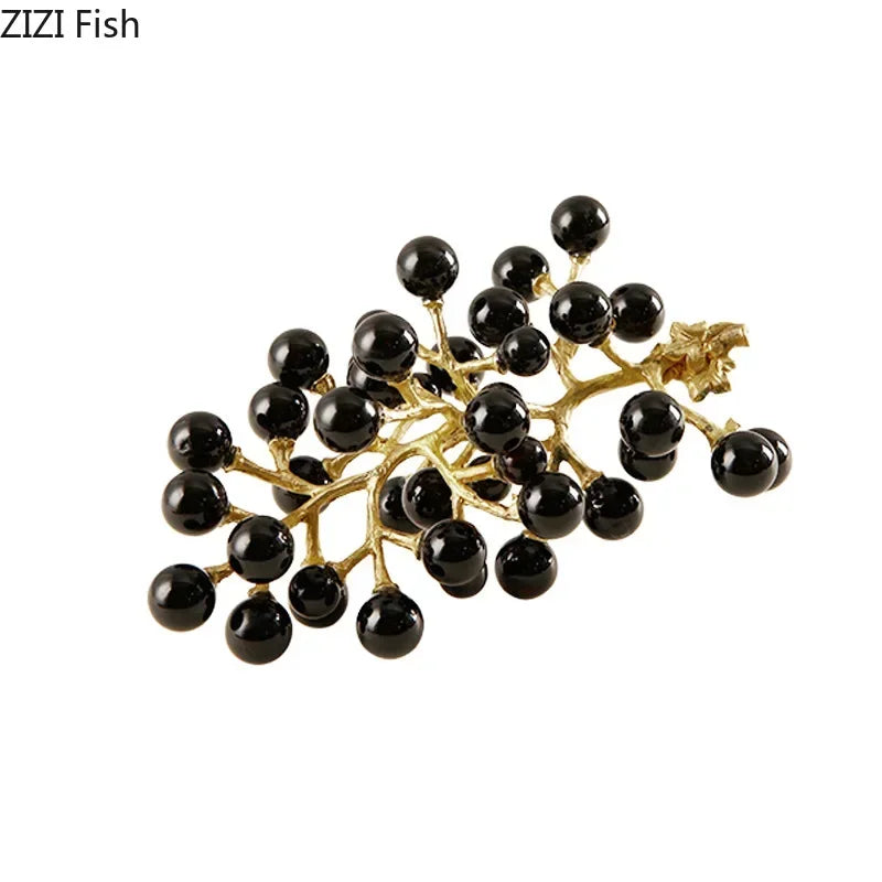 Afralia™ Brass Crystal Grape Ornaments | Modern Desk Decoration Sculpture