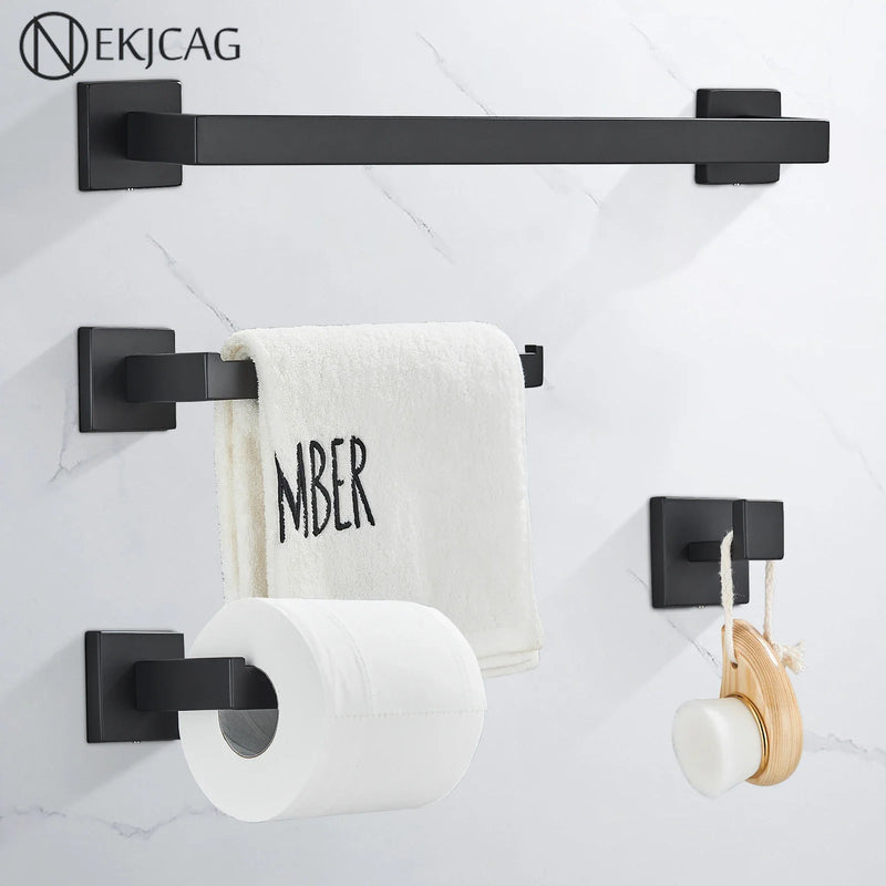 Afralia™ Black Bathroom Hardware Set: Robe Hook, Towel Rail, Shelf, Tissue Holder