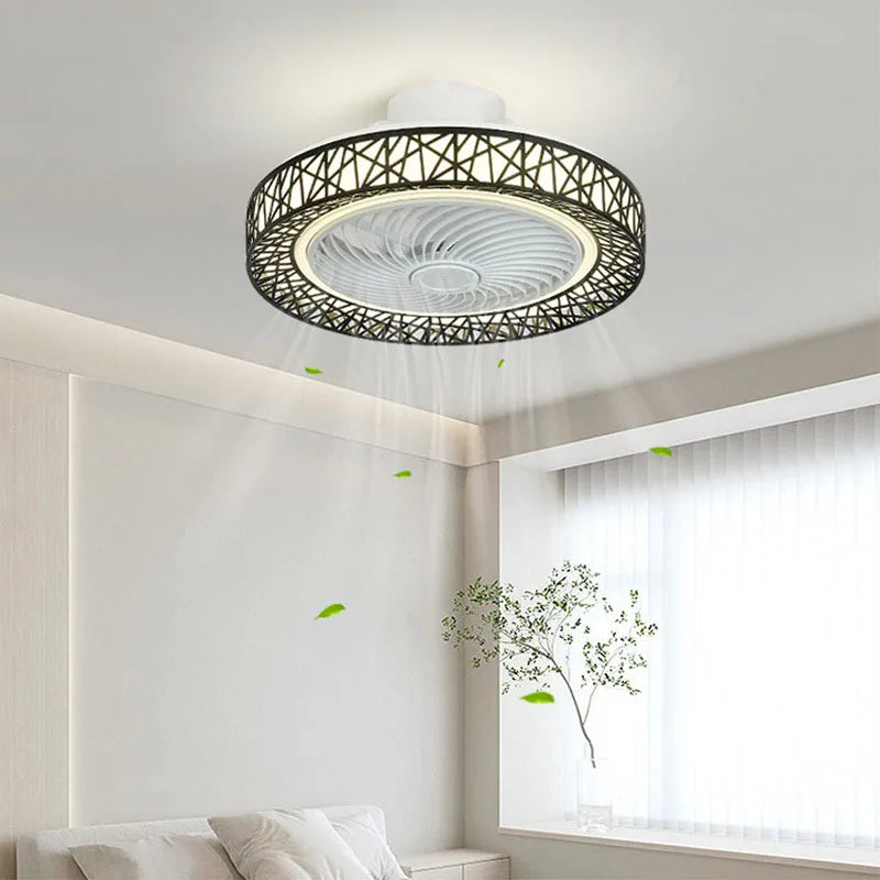 Afralia™ Hollow Pattern Ceiling Fan Light Remote Control Silent Low Floor Ventilator