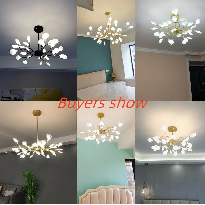 Afralia™ Branch Shape Firefly Ceiling Chandelier G4 Led Lighting Indoor Hanging Lamp