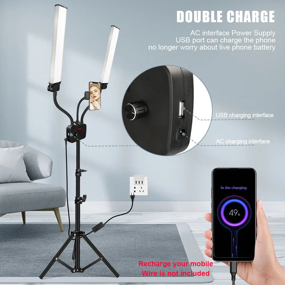 Afralia™ Dualarm LED Beauty Light with Circular Light Strip on Tripod