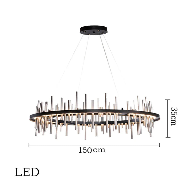 Afralia™ Black Stainless Steel Chandelier: Modern Luxury Round Ceiling Light Fixture.