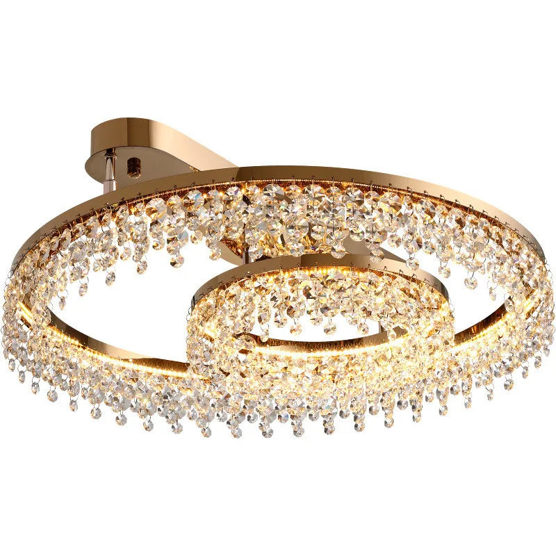 Afralia™ Luxury Gold Metal Crystal Ceiling Lights - Dimmable LED Modern Lustre Fixtures
