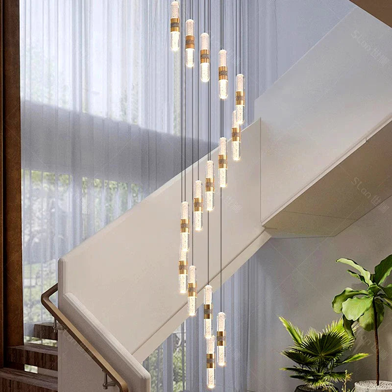 Afralia™ Crystal Chandelier Stair Pendant Lamp Living Room Pendant Lights Interior Lighting