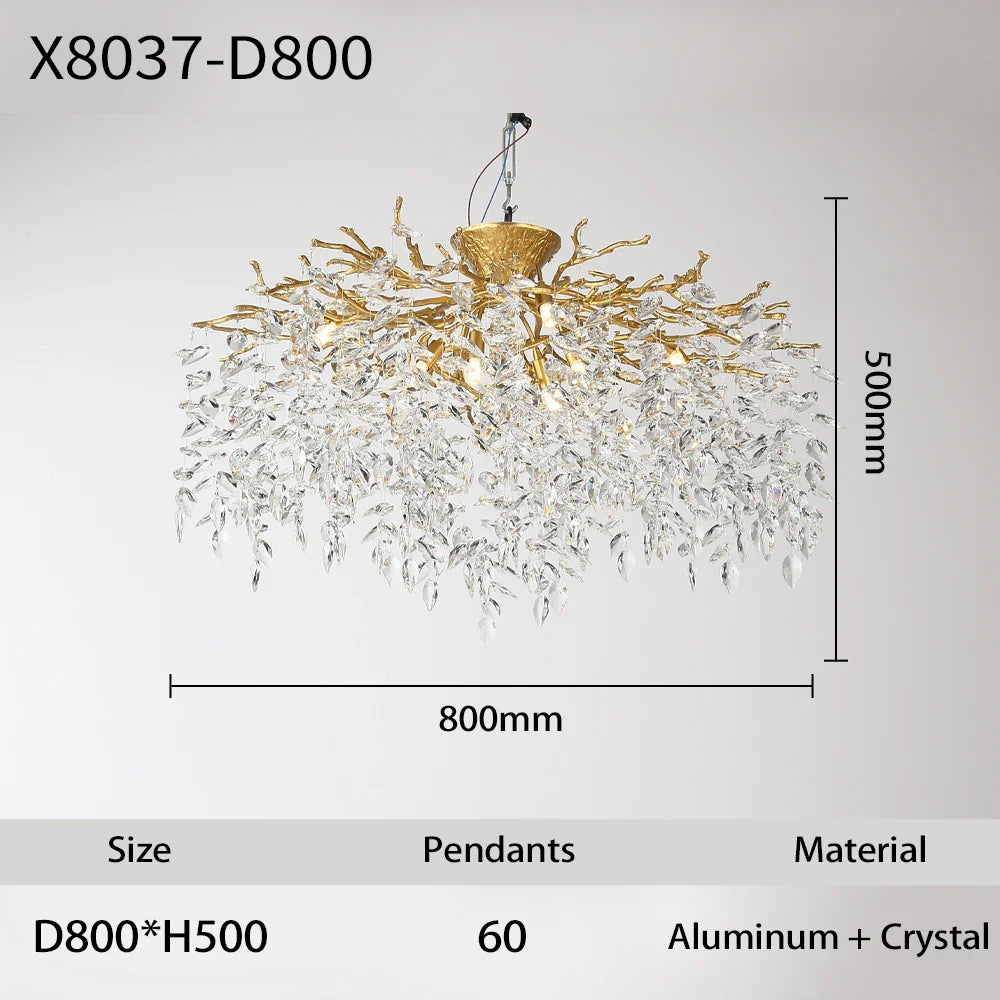 Afralia™ Branch Crystal LED Ceiling Chandelier in Gold/Black for Dining Room Lobby
