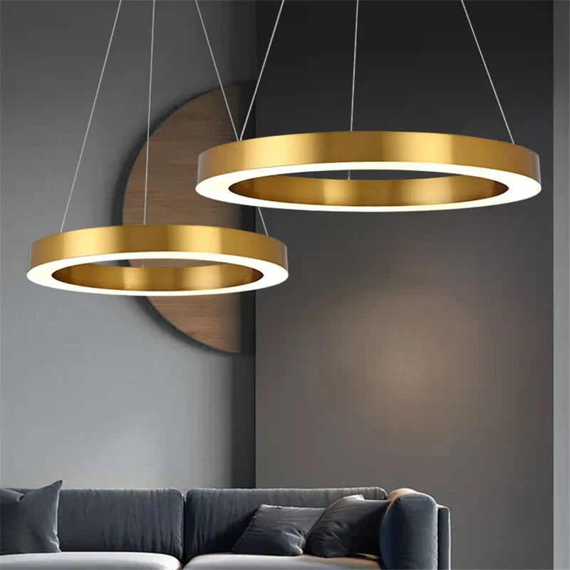 Afralia™ Circular Gold Ring LED Pendant Light for Dining Room and Living Room