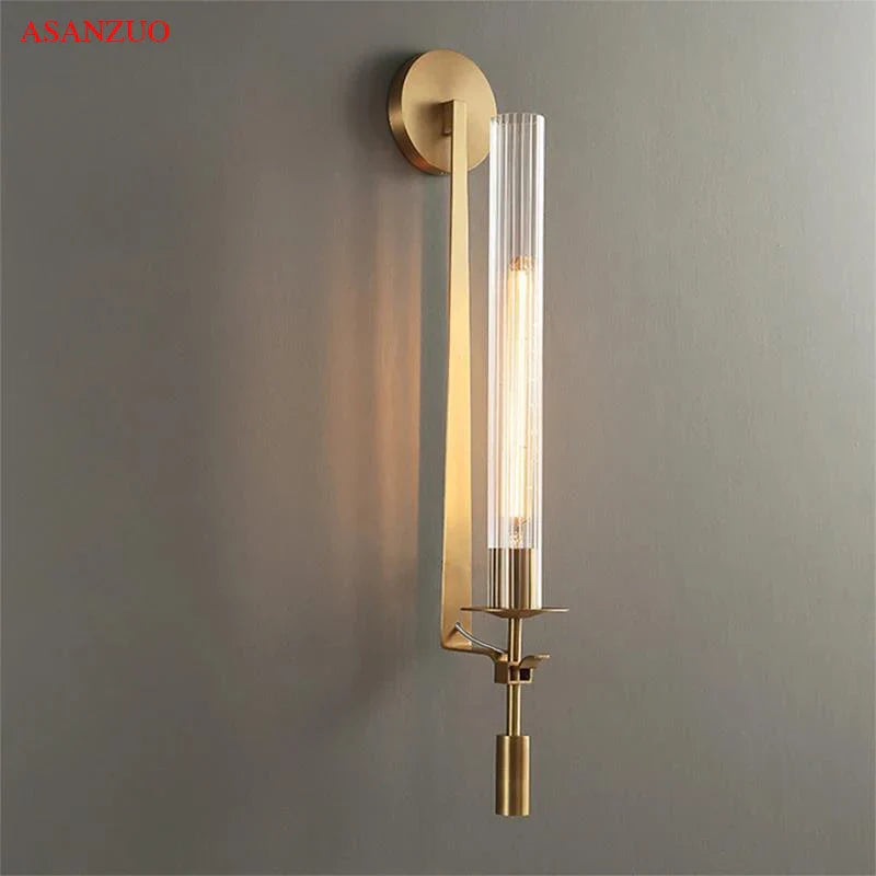 Afralia™ Retro Glass Tube Wall Sconce - Nordic Vintage Gold Lamp for Living Room Decor