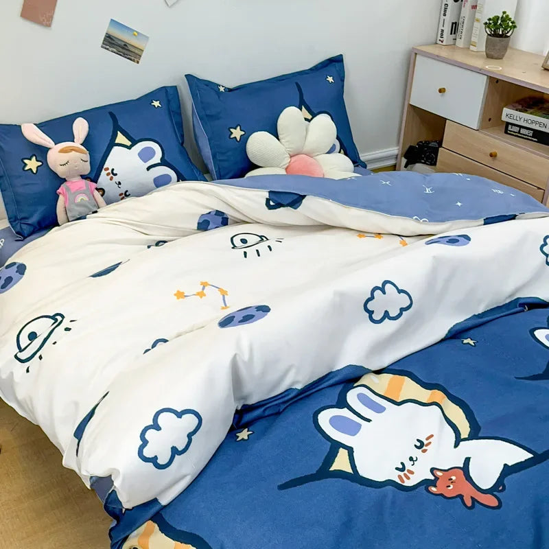 Afralia™ Cute Cartoon Printed Bedding Set | Washed Skin-Friendly | Queen/King Size