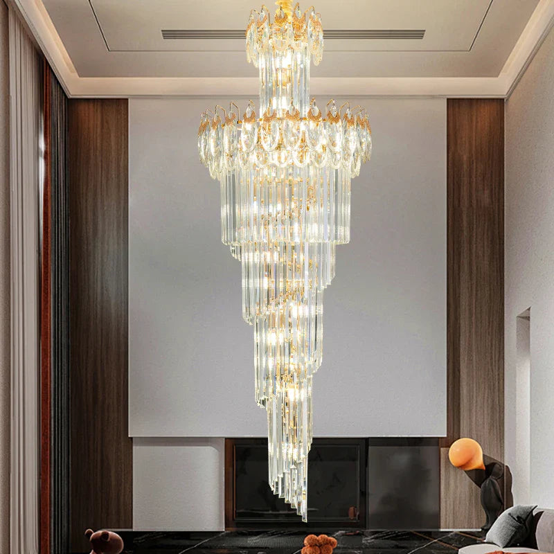 Afralia™ Luxury Crystal Chandelier for Modern Villa Living Room, Rotating Staircase Long Light