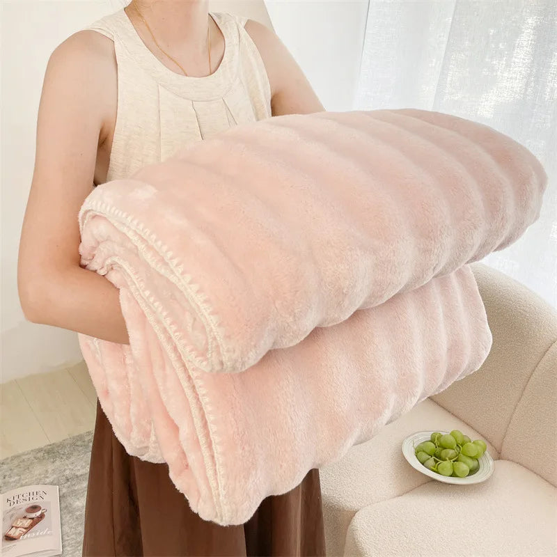 Afralia™ Faux Rabbit Plush Blanket: Soft & Warm Nordic Sofa Quilt - Single/Double