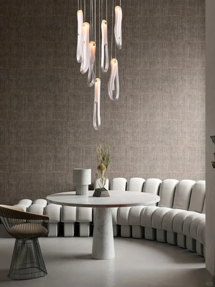 Afralia™ Linear White Glass Chandelier LED Dimmable Bedroom Light