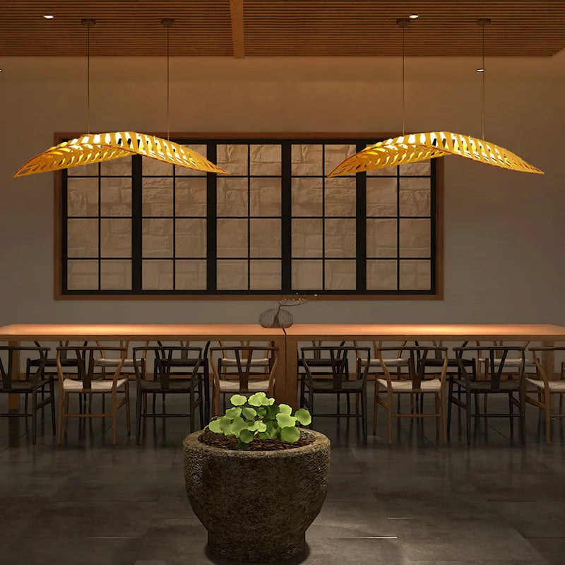 Afralia™ Fish Bone Wood Chandelier: Nordic Wabi Sabi Pendant for Dining Room & Restaurant