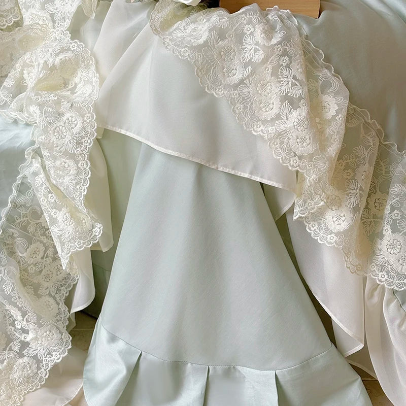 Afralia™ Princess Wedding Luxury Bedding Set 1200TC Egyptian Cotton Lace Ruffles Flowers Embroidery