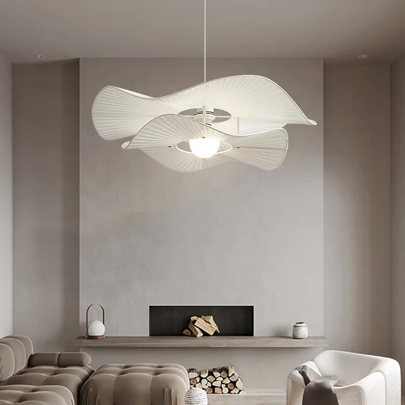 Afralia™ Nordic White Fabric Pendant Lamps for Living Room Bedroom Chandelier LED Lighting