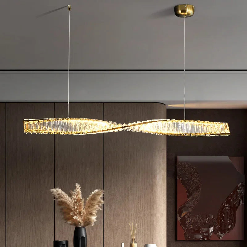 Afralia™ Spiral Crystal Chandelier Pendant Light for Kitchen Bar Dining Room