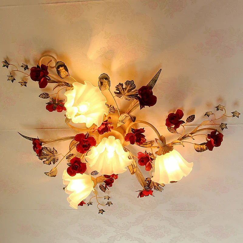 Afralia™ Romantic Retro Flower Ceiling Chandelier LED Light for Living Room Bedroom
