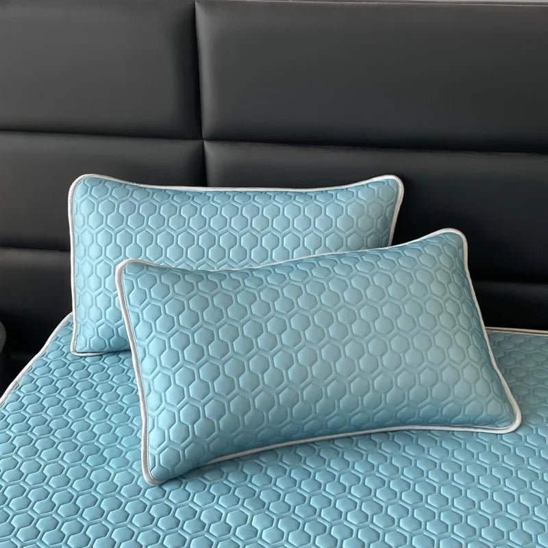Afralia™ 4mm Latex Filled Bed Mat & Pillowcase Set - Cooling Ice Silk Sleep Mats