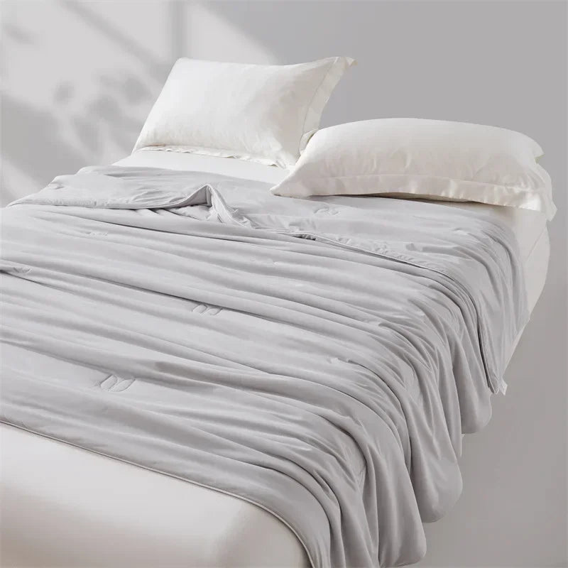 Afralia™ Silky Summer Cooling Blanket - Breathable Solid Color Quilted Comforter for Single Double Bed