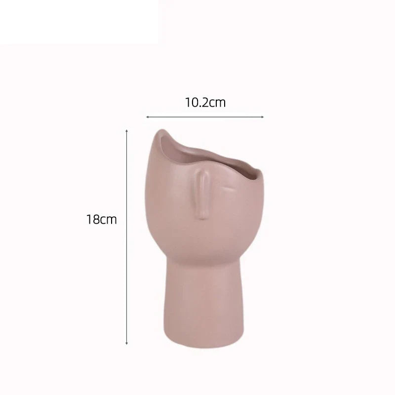 Afralia™ Abstract Face Ceramic Vase for Table Flowers Decoration