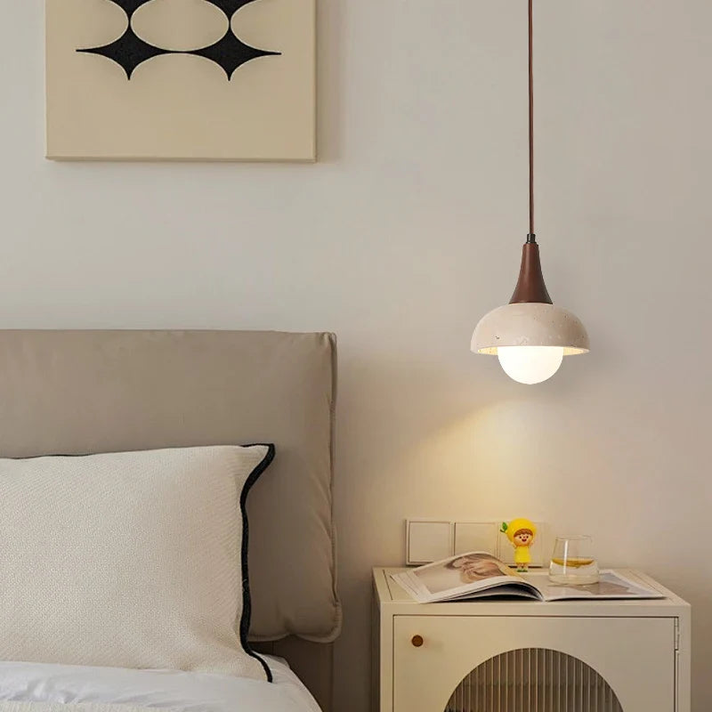 Afralia™ Stone LED Pendant Lamp: Yellow Travertine Mid Century Modern Hanging Lighting
