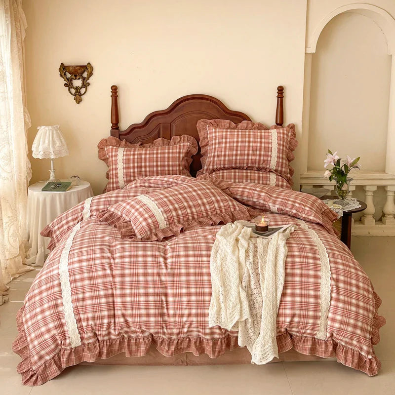 Afralia™ Plaid French Pastoral Cotton Bedding Set Full Queen King Size
