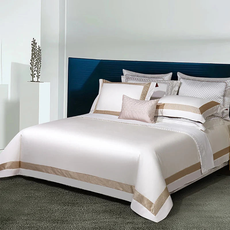 Afralia™ 1000TC Egyptian Cotton Luxury Bedding Set with Gold Embroidery - Solid Color