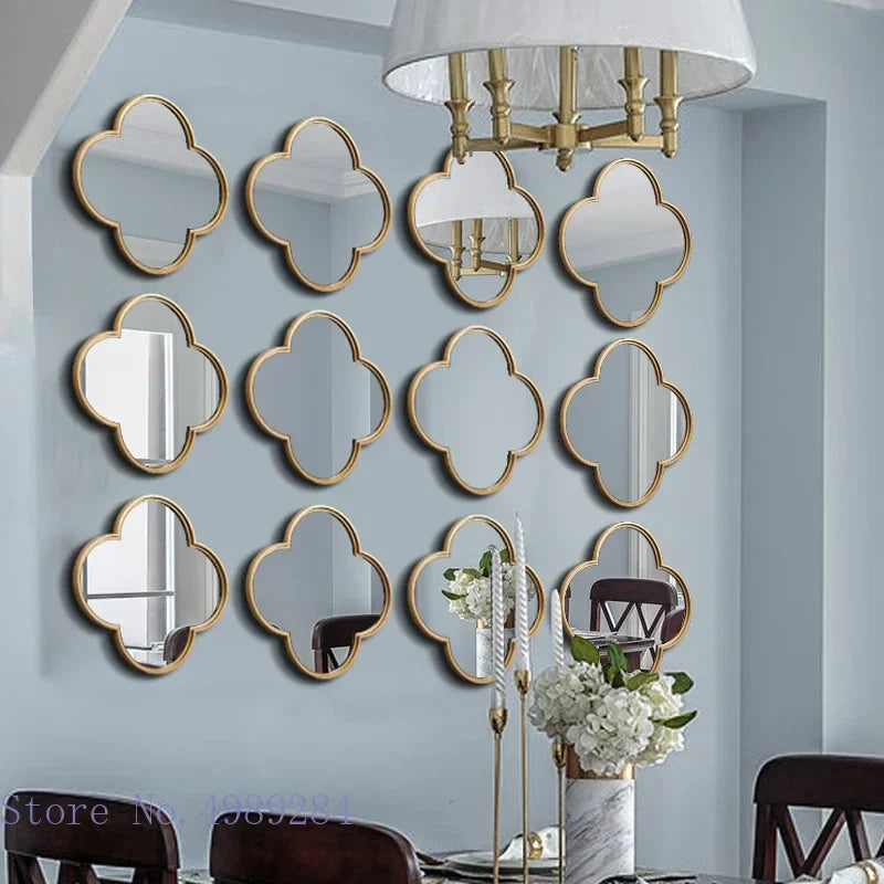Afralia™ Golden Border Geometric Plum Flower Mirror Wall Decoration