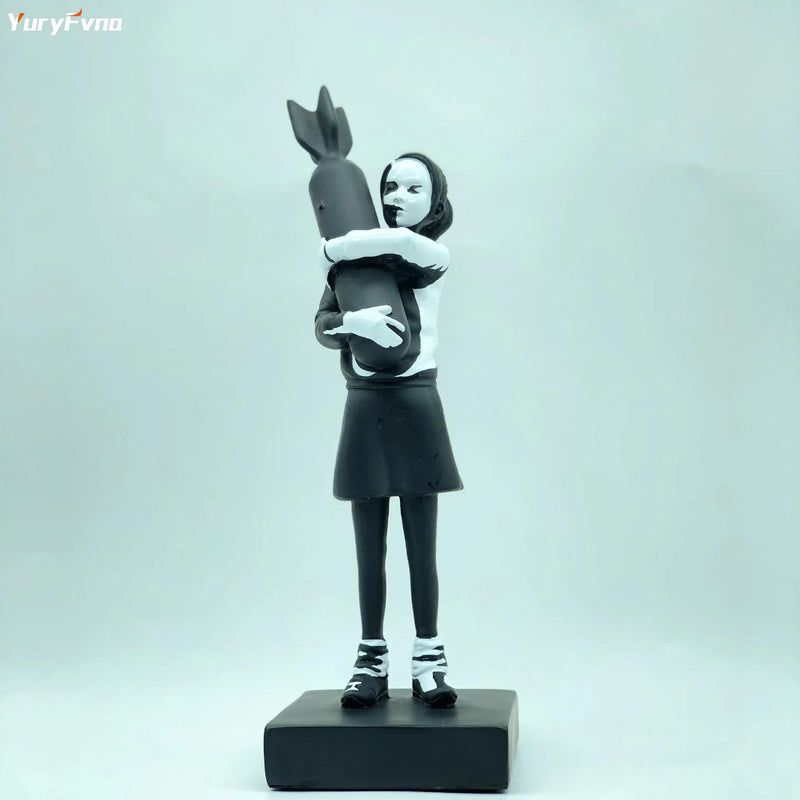 Afralia™ Bomb Hugger Girl Resin Statue Sculpture for Home Decor and Desk Ornament