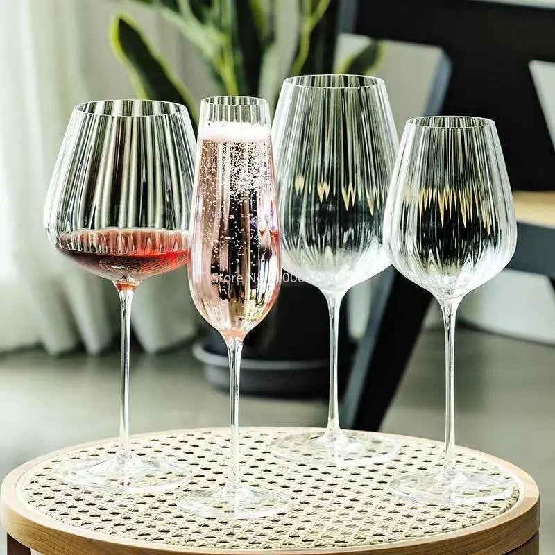 Afralia™ Luxe Ripple Crystal Glasses Set - Elegant Wine & Champagne Goblets for Home & Parties