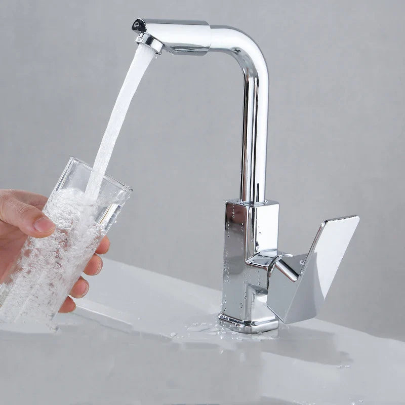 Afralia™ Chrome Tall Basin Mixer Faucet Hot Cold Water Tap Rotating Tapware