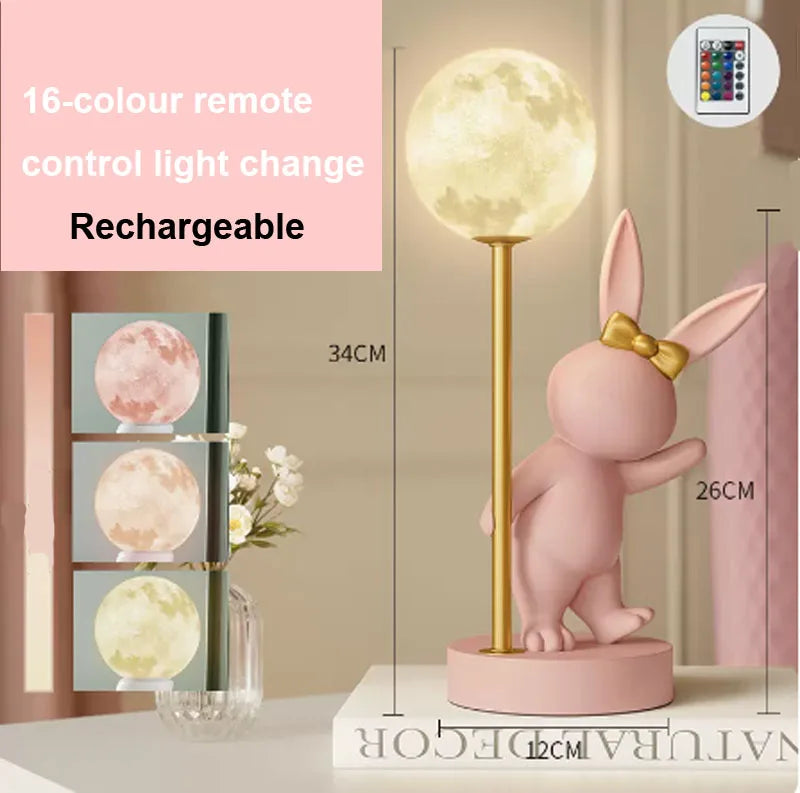 Afralia™ Nordic Rabbit Table Lamp Night Light Luxury Bunny Decor LED Bedroom Atmosphere