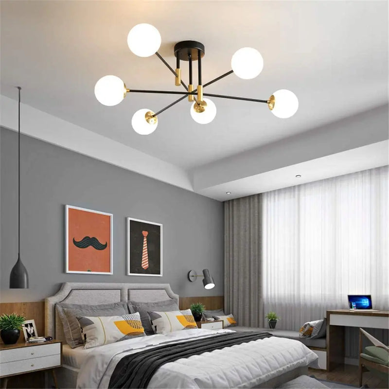 Afralia™ Industrial Sputnik Chandelier Semi Flush Ceiling Light for Kitchen Dining Bedroom