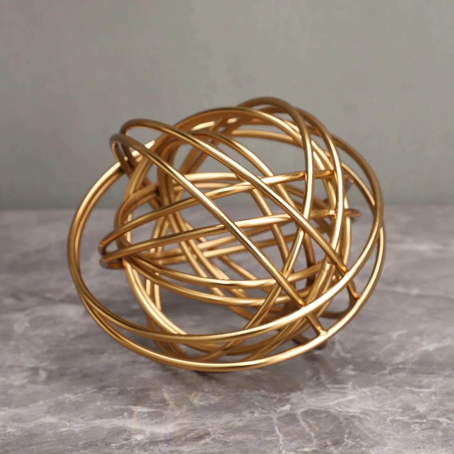 Afralia™ Geometric Golden Thread Metal Balls Decorative Figurines