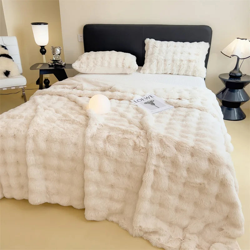 Afralia™ Faux Rabbit Fur Plush Blanket Ultra Soft Comforter for Autumn Winter