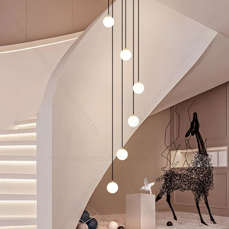 Afralia™ Spherical Chandelier for Duplex Apartment, Dining Room, Living Room, and Lobby Lighting