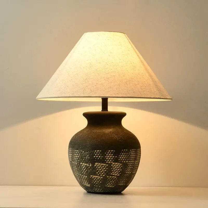 Afralia™ Wabi-sabi Ceramic Table Lamp: Retro Black & White LED Desk Lighting