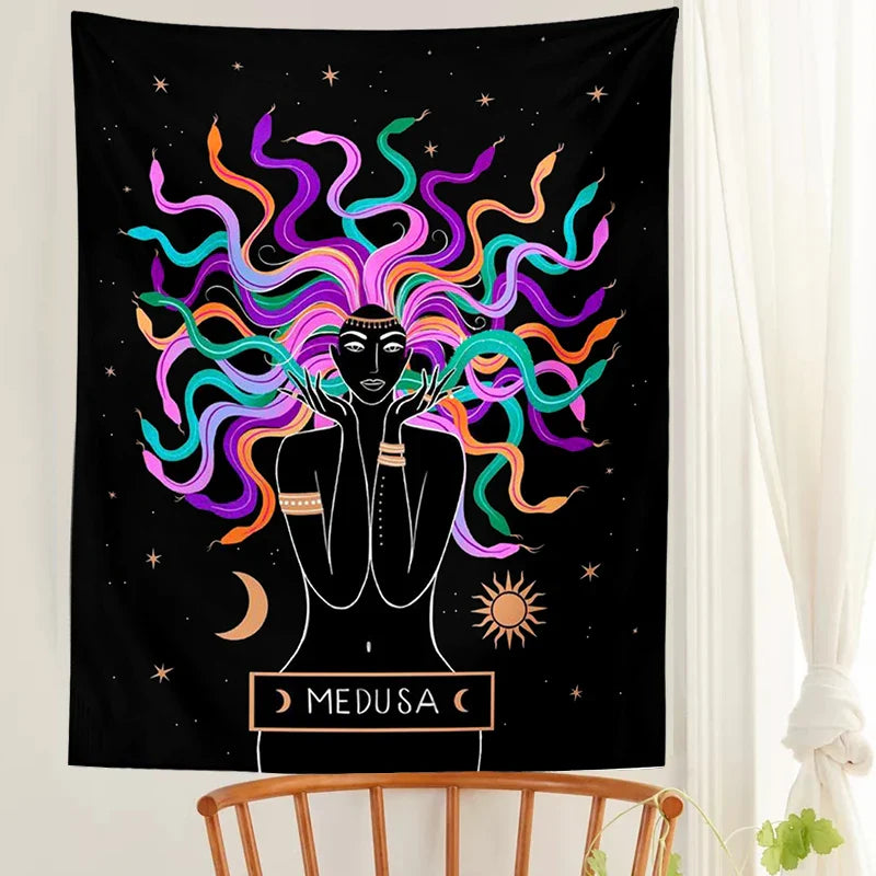 Moon Phase Girl Tapestry Wall Hanging Boho decor Afralia™ Witchcraft Tapestries Bedroom Girl's room