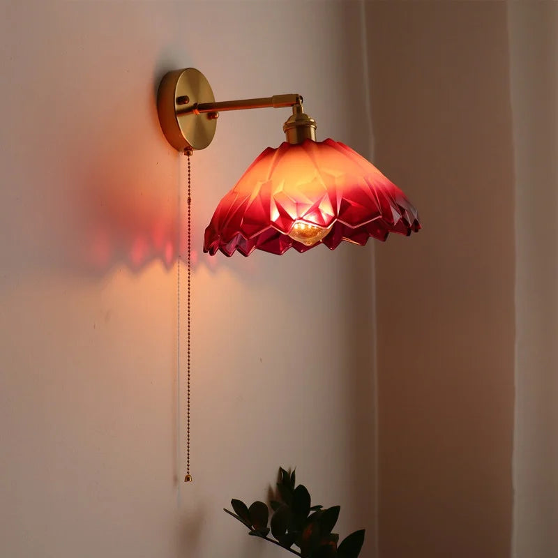 Afralia™ Japanese Style LED Glass Copper Wall Lamp Sconce for Restaurant, Bar, Bedroom, Bathroom