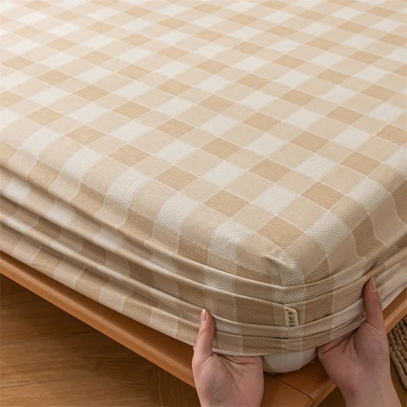 Afralia™ Coarse Cloth Prue Cotton Queen Fitted Sheet Set with Pillowcases