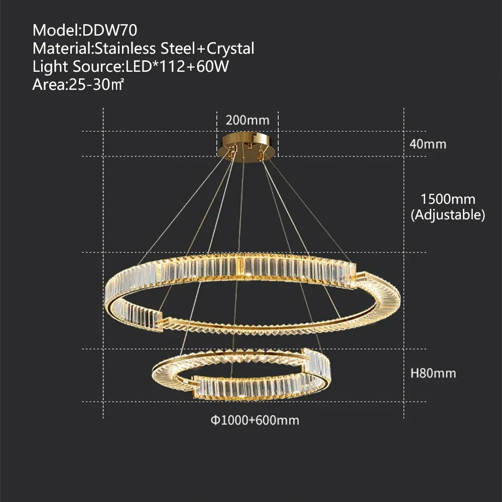 Afralia™ Luxury Crystal Ring LED Chandelier with Remote Control - Nordic Style Lighting Fixtures