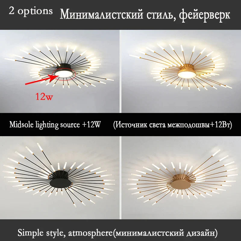 Afralia™ Firework LED Ceiling Chandelier for Home Living Dining Bedroom Villa Lighting