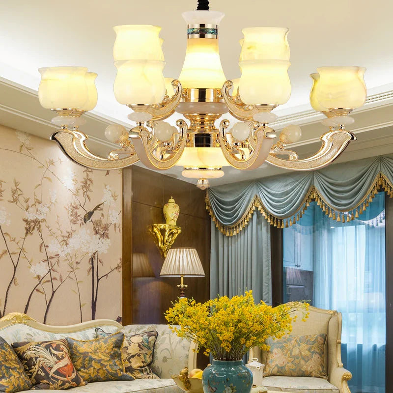 Afralia™ Natural Afghan Jade Villa Chandelier: High-Grade Living Room Lamp for Luxurious Atmosphere