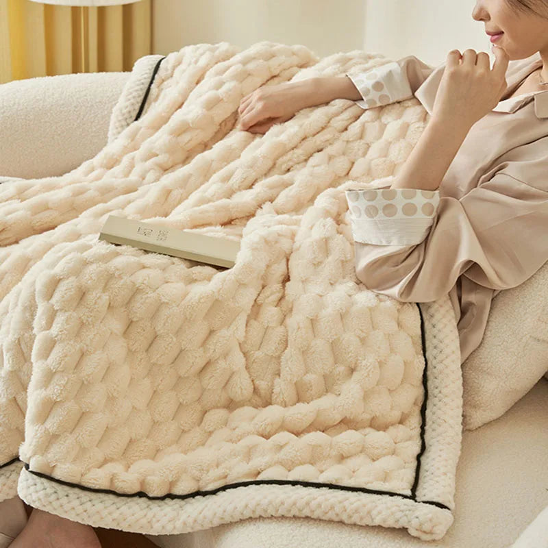 Afralia™ Double-Layer Coral Fleece Blanket: Super Soft Queen King Quilt for Winter